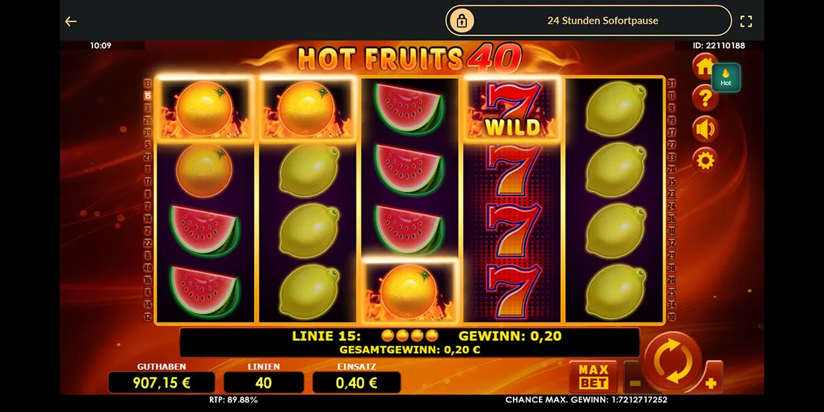 Screenshot des Online Slots von Amatic Hot Fruits 40