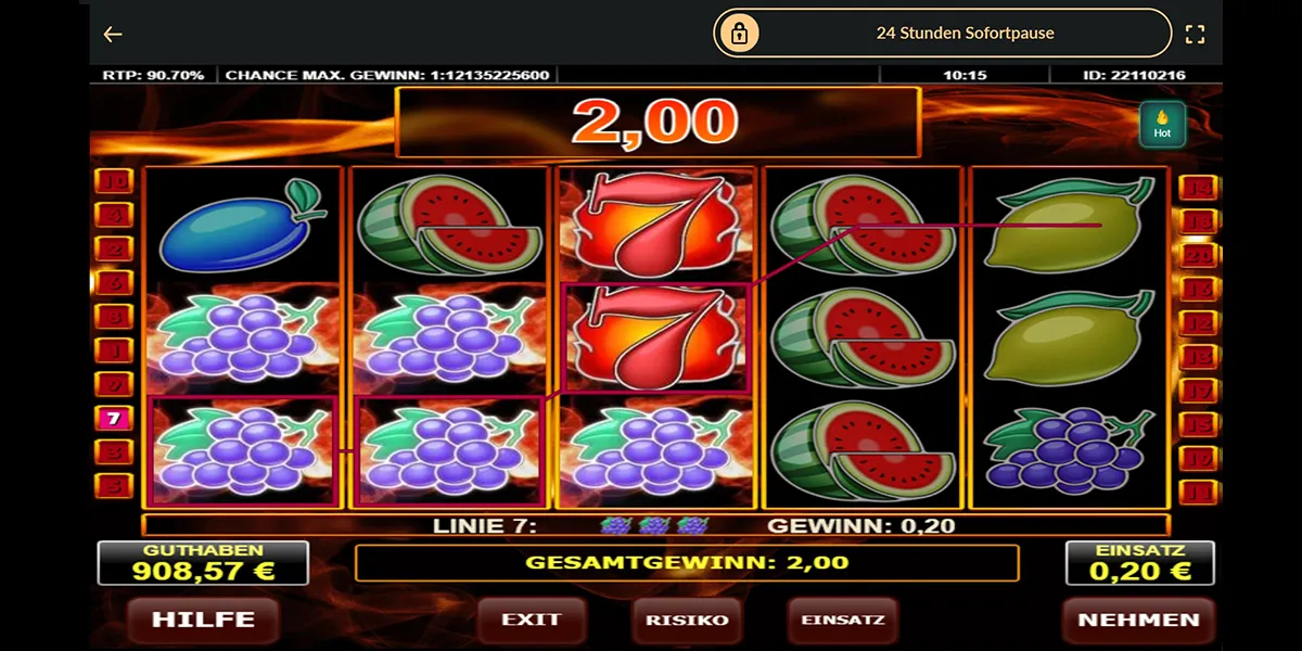 Screenshot des Online Slots Hot Twenty von Amatic