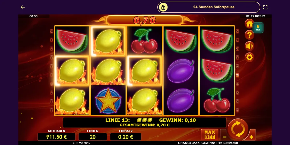 Screnshot des Online Slots Hot Fruits 20 von Amatic