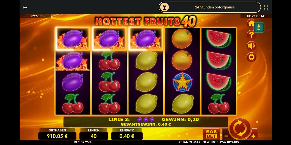Screenshot des Online Slots Hottest Fruits 40 von Amatic
